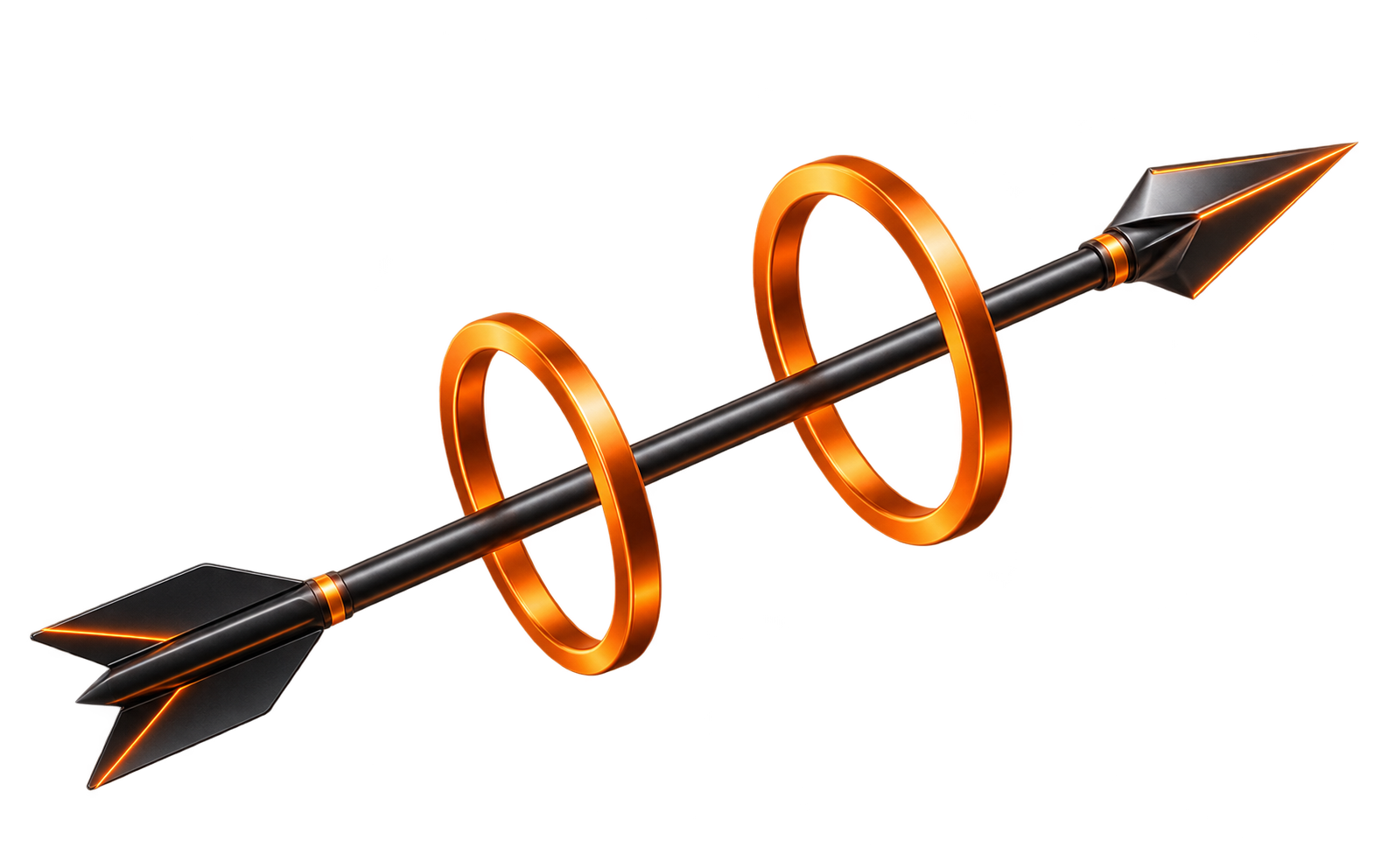 Ein digitaler Pfeil aus Graphit und Orange durch zwei Zielringe